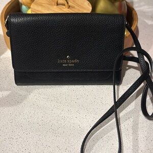 kate spade Black Pebbled Leather Crossbody Wallet